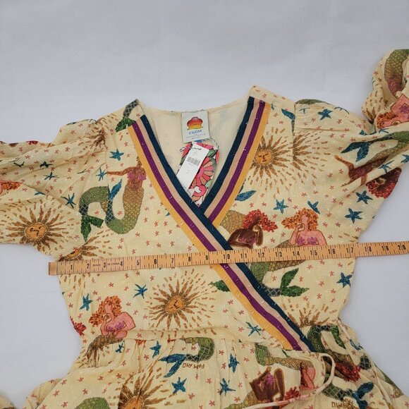 FARM RIO x ANTHROPOLOGIE Mermaid Print Wrap Mini Dress Womens MEDIUM - Picture 12 of 16